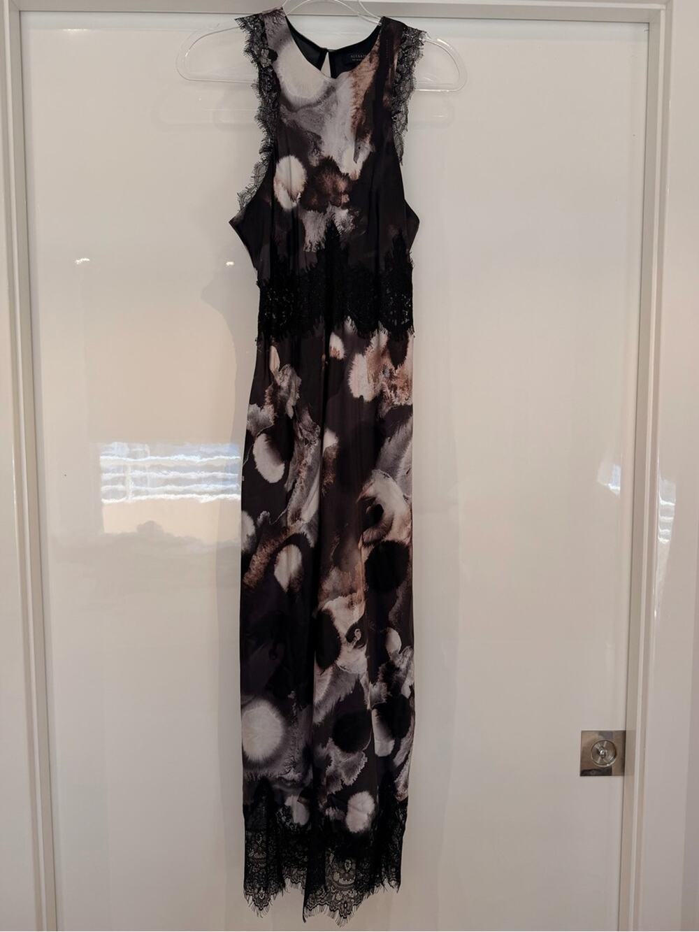 AllSaints Black, Taupe & Cream Lace-Trim Printed Maxi Dress